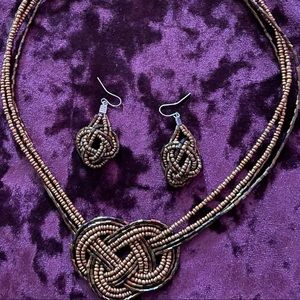 Woven Beaded Necklace and Earrings Set